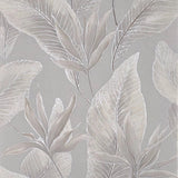 36464 Tropical botanic plant leaves gray beige cream faux fabric textured wallpaper 3D
