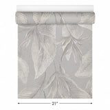 36464 Tropical botanic plant leaves gray beige cream faux fabric textured wallpaper 3D
