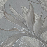 36464 Tropical botanic plant leaves gray beige cream faux fabric textured wallpaper 3D
