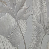 36464 Tropical botanic plant leaves gray beige cream faux fabric textured wallpaper 3D
