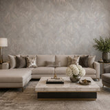 36464 Tropical botanic plant leaves gray beige cream faux fabric textured wallpaper 3D
