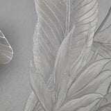36464 Tropical botanic plant leaves gray beige cream faux fabric textured wallpaper 3D
