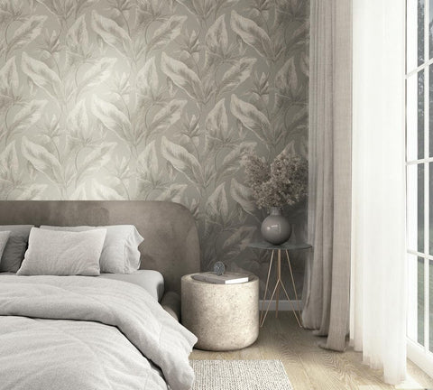 36464 Whisper Nature Floral Beige Grey Wallpaper