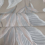 36465 Tropical botanic plant leaves gray tan taupe faux fabric textured wallpaper roll