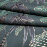 36466 Tropical botanic plants leaves dark green purple faux fabric textured wallpaper
