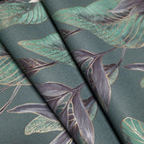 36466 Tropical botanic plants leaves dark green purple faux fabric textured wallpaper