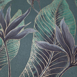 36466 Tropical botanic plants leaves dark green purple faux fabric textured wallpaper