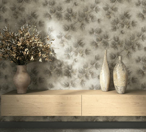 36496 Whisper Nature Floral Beige Brown Grey Wallpaper