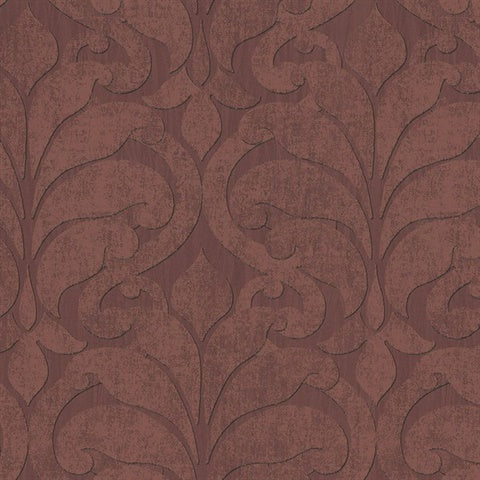 376002 Vallon Maroon Damask Wallpaper