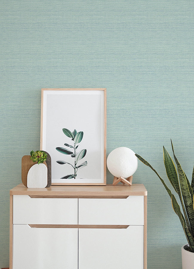 4143-24282 Agave Aqua Faux Grasscloth Wallpaper