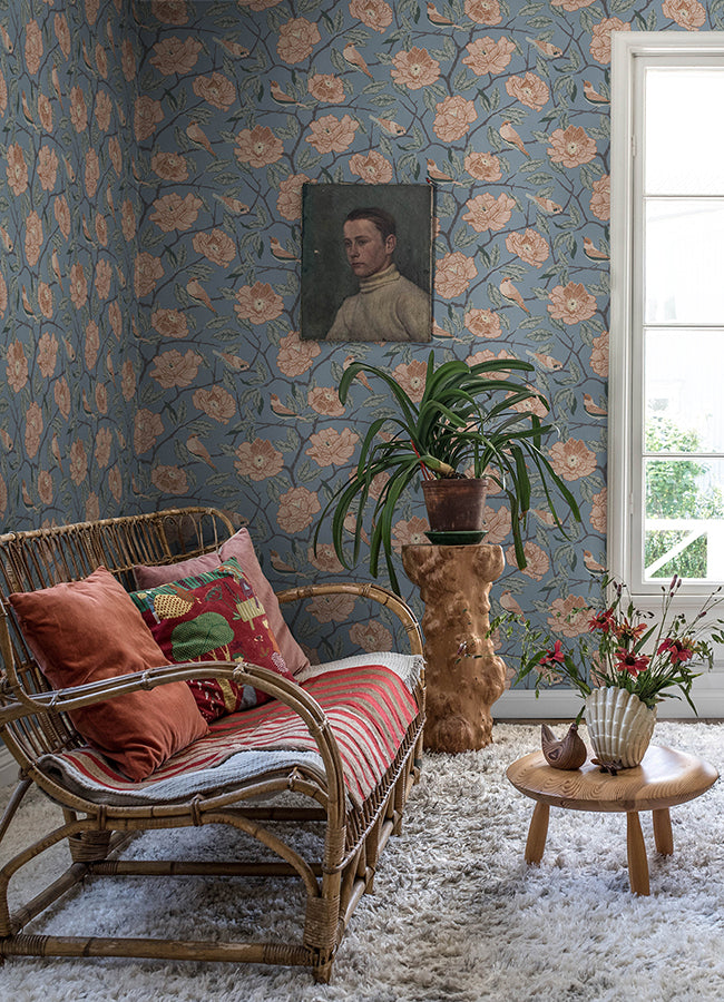 4143-34025 Bernadina Blue Rosebush Wallpaper – wallcoveringsmart