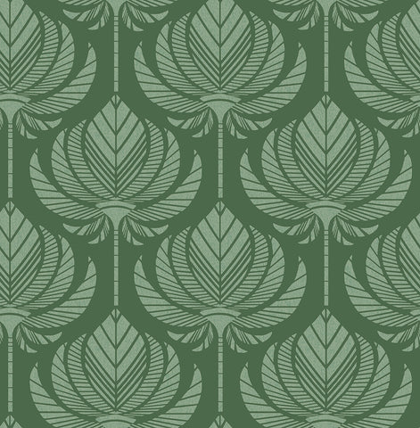 4014-26426 Palmier Green Lotus Fan Wallpaper