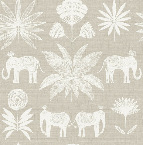 4014-26433 Bazaar Light Grey Elephant Oasis Wallpaper