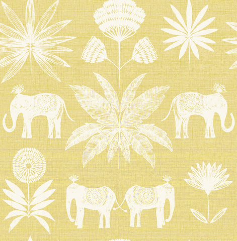 4014-26434 Bazaar Yellow Elephant Oasis Wallpaper