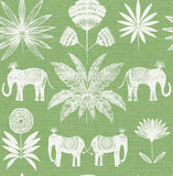 4014-26435 Bazaar Green Elephant Oasis Wallpaper