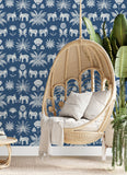 4014-26436 Bazaar Blue Elephant Oasis Wallpaper