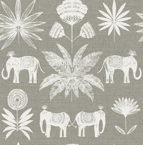 4014-26437 Bazaar Grey Elephant Oasis Wallpaper