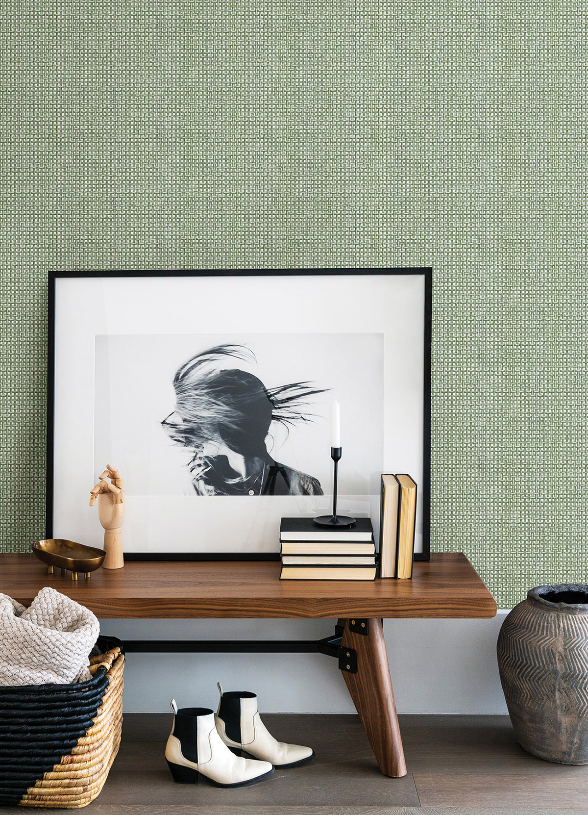 4014-26438 Zia Green Basketweave Wallpaper – wallcoveringsmart