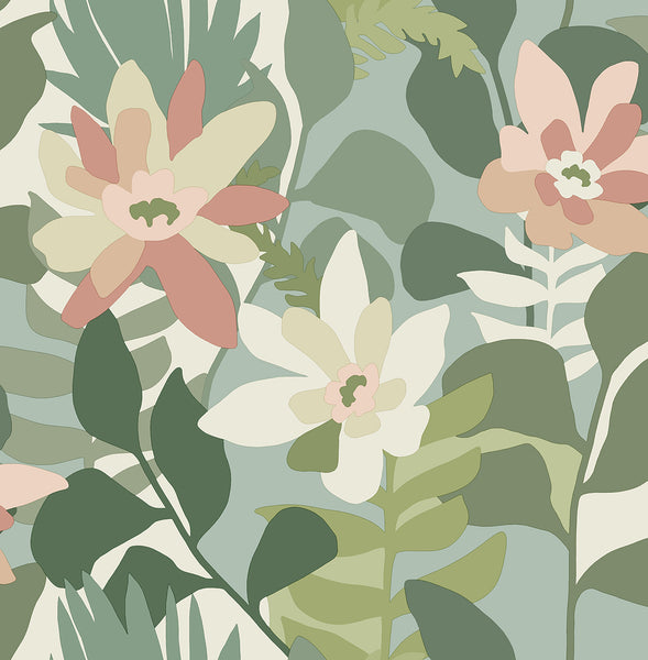 4014-26452 Koko Green Floral Wallpaper – wallcoveringsmart