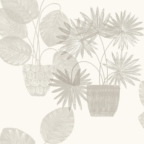 4014-87555 Aida Light Grey Potted Plant Wallpaper