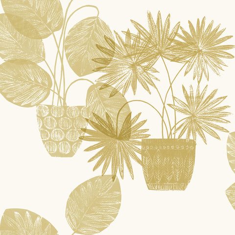 4014-87557 Aida Gold Potted Plant Wallpaper