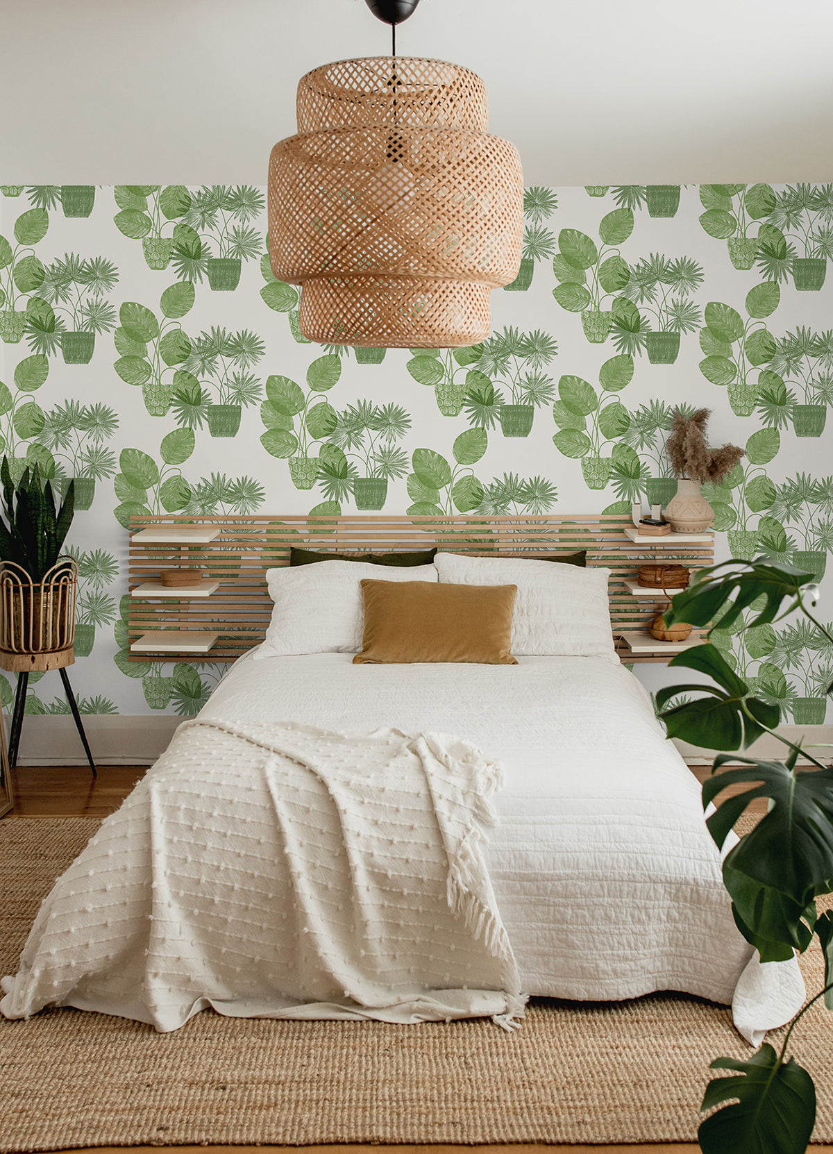 green plant wallpaper 4014-87558 Aida Green Potted Plant Wallpaper – wallcoveringsmart