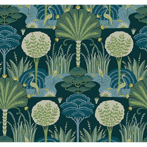4034-72123 Mandeville Teal Tropical Paradise Wallpaper