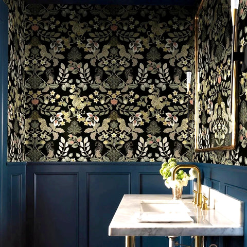 4034-72131 Black gray beige gold metallic Jungle Tropical leaves leopard cheetah Wallpaper