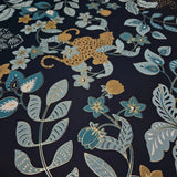 4034-72133 Navy blue ginger gold metallic Jungle Tropical leaves leopard cheetah Wallpaper
