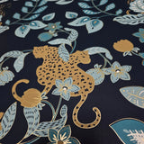 4034-72133 Navy blue ginger gold metallic Jungle Tropical leaves leopard cheetah Wallpaper
