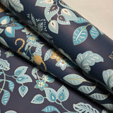 4034-72133 Navy blue ginger gold metallic Jungle Tropical leaves leopard cheetah Wallpaper
