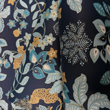 4034-72133 Navy blue ginger gold metallic Jungle Tropical leaves leopard cheetah Wallpaper
