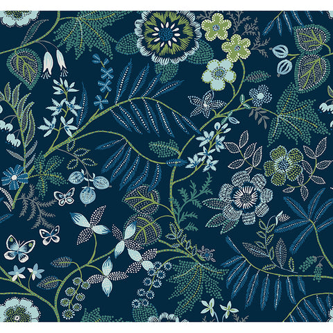 4034-72135 Marilyn Dark Blue Floral Trail Wallpaper