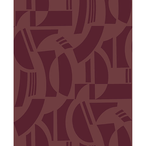 4034-87380 Carter Burgundy Geometric Flock Wallpaper