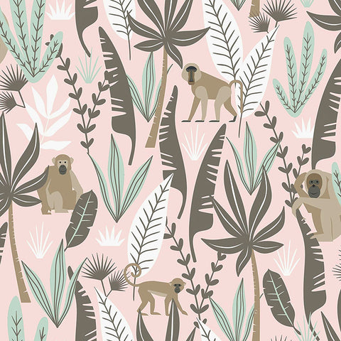 4060-139072 Kiki Pink Monkeys Wallpaper