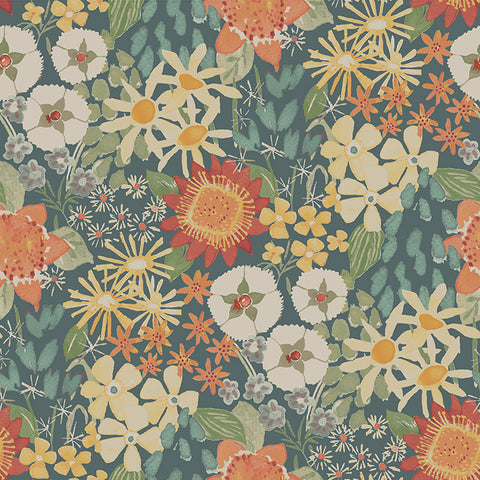 4066-26520 Karina Teal Wildflower Garden Wallpaper