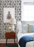 4066-26534 Inge Black Floral Block Print Wallpaper