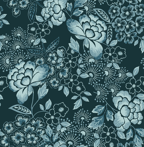 4081-26300 Irina Navy Floral Blooms Wallpaper