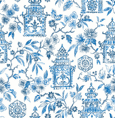 4081-26310 Helaine Blue Pagoda Wallpaper