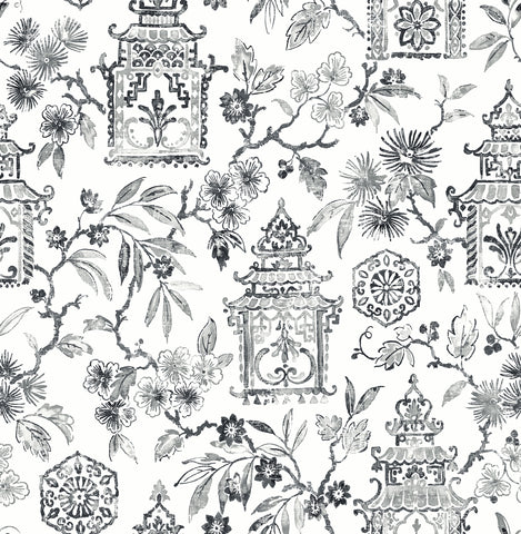 4081-26311 Helaine Charcoal Pagoda Wallpaper
