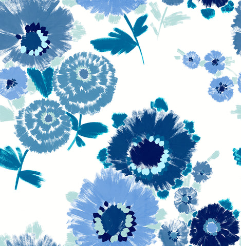  4081-26324 Essie Blue Painterly Floral Wallpaper