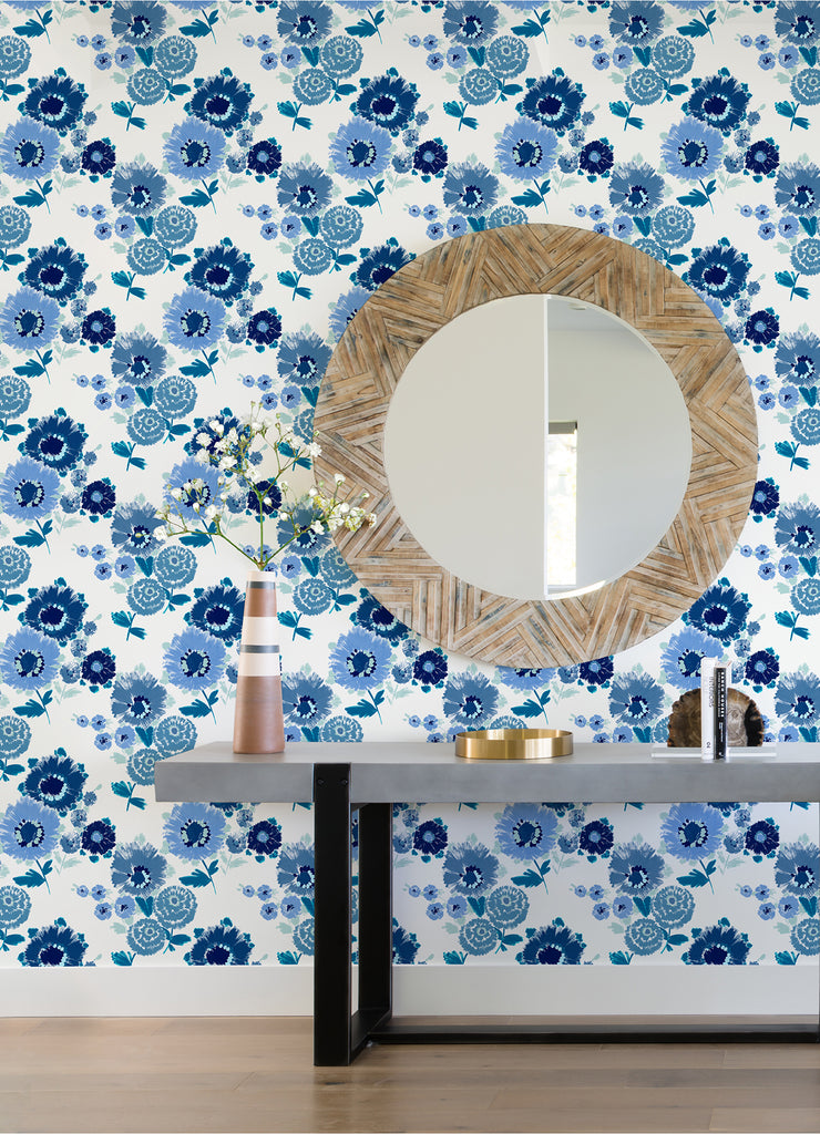 4081-26324 Essie Blue Painterly Floral Wallpaper – wallcoveringsmart