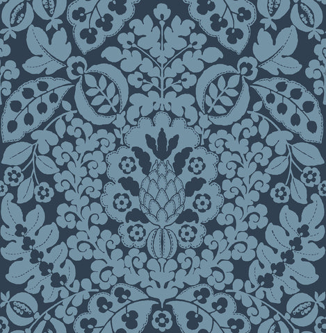 4081-26334 Marni Navy Fruit Damask Wallpaper