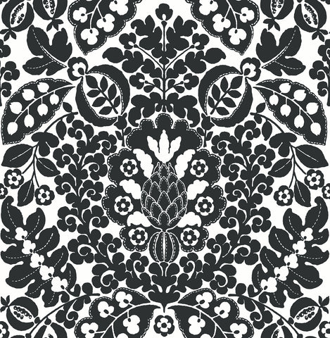 4081-26337 Marni Black Fruit Damask Wallpaper