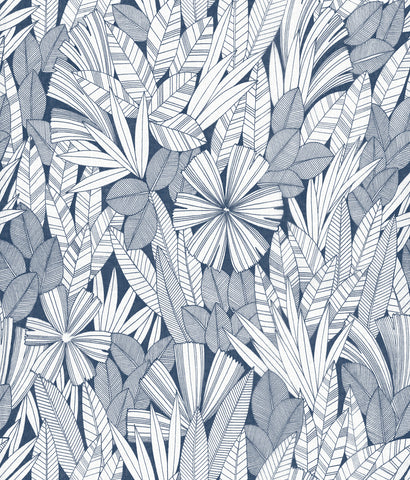 4081-26342 Bannon Blue Leaves Wallpaper