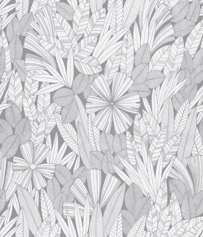 4081-26344 Bannon Grey Leaves Wallpaper