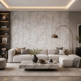 4096-554748 Faux Concrete plaster textured distressed paint white gold metallic wallpaper 3D