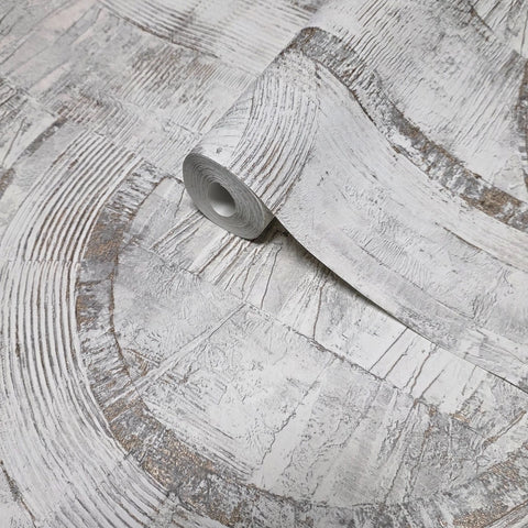 4096-554748 Faux Concrete plaster textured distressed paint white gold metallic wallpaper 3D
