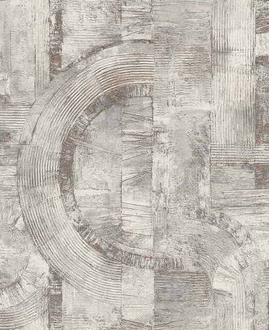 4096-554779 Faux Concrete plaster textured distressed white gray copper metallic wallpaper
