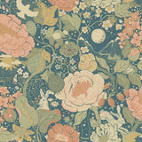 4111-63013 Växa Teal Rabbits & Rosehips Wallpaper